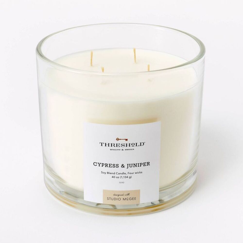 40oz Clear Glass Cypress & Juniper Candle White -  White